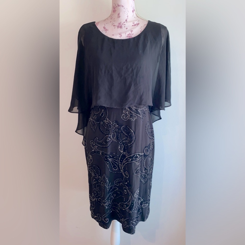 NWOT JM Studio by John Mayer Women’s Elegant Embellished Cape Midi Dress
